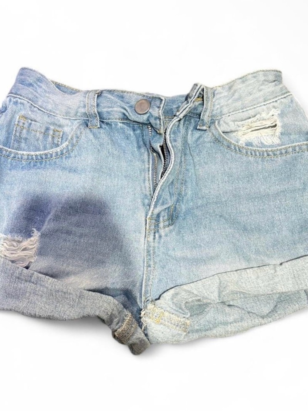 SHEIN Light Wash Distressed Denim Shorts